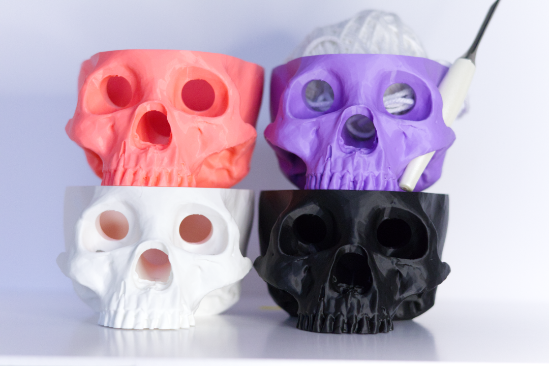Skull Yarn and Hook Holder – Black, Purple, Pink, and White | Unique Crochet and Knitting Organizer